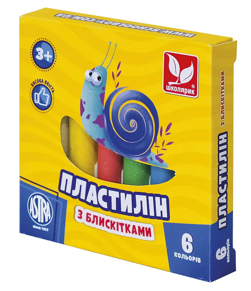 Пластилін восковий "Школярик" 6 кол. круглий з блискітками /303109001-UA/ 78 г (1/26)