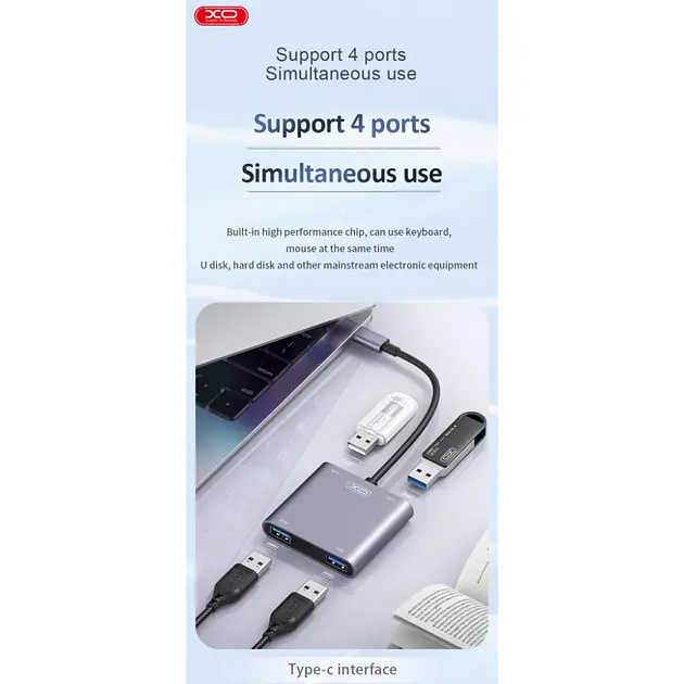 Адаптер - док-станция XO Hub012А 4-in-1 Usb Multifunctional docking station - фото 3