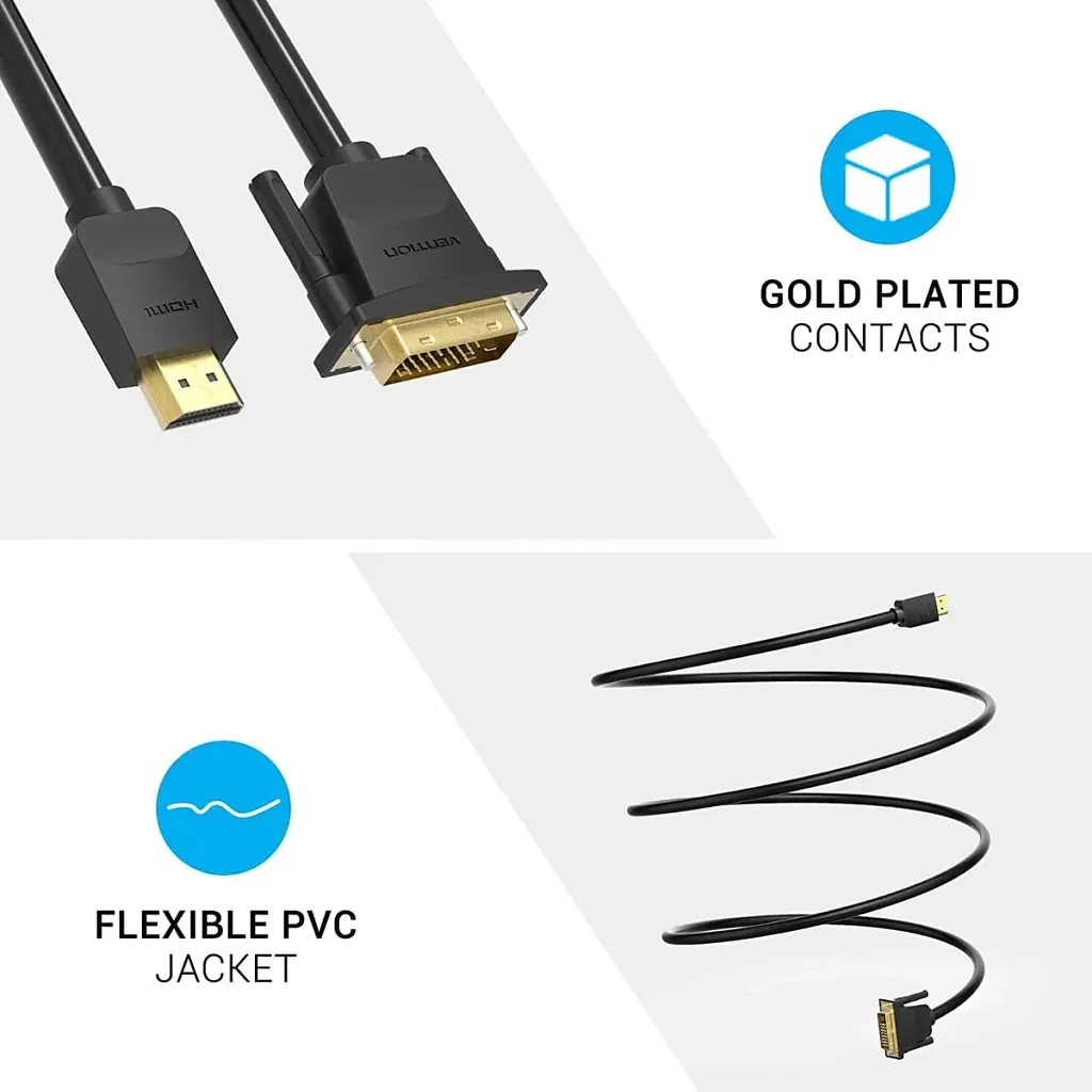 Кабель мультимедійний HDMI M to DVI M 2.0m 4K60Hz black Vention (ABFBH) - фото 6
