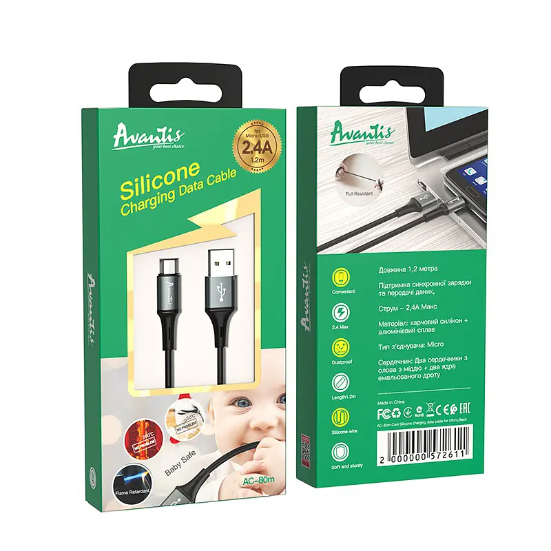 Кабель Avantis AC-80m Cool Silicone USB – Micro- чорний - фото 4