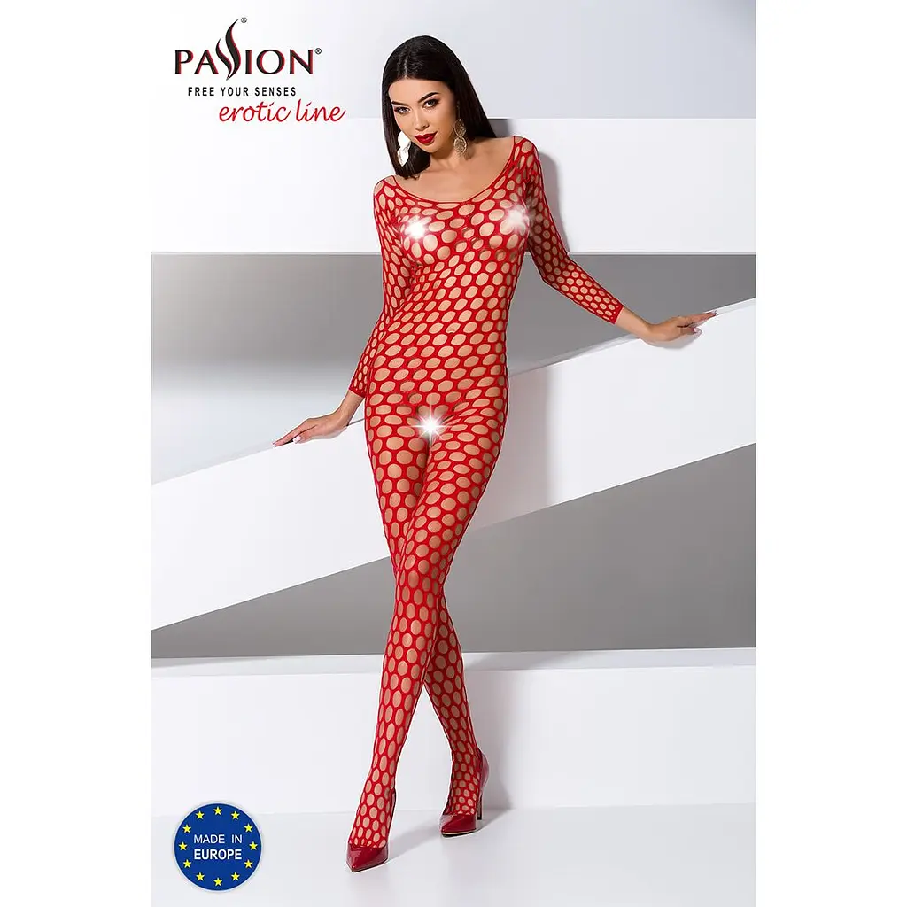 Бодістокінг з великою сіткою Passion BS077 red - фото 2