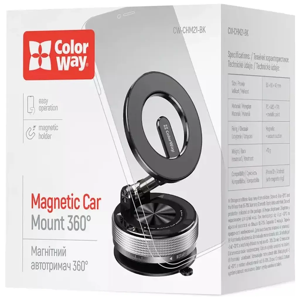 Универсальный автодержатель ColorWay MagSafe 360° Black (CW-CHM21-BK) - фото 4
