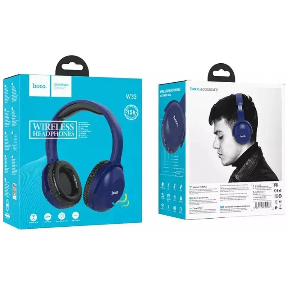 Навушники Bluetooth Hoco W33 Art sount сині - фото 3
