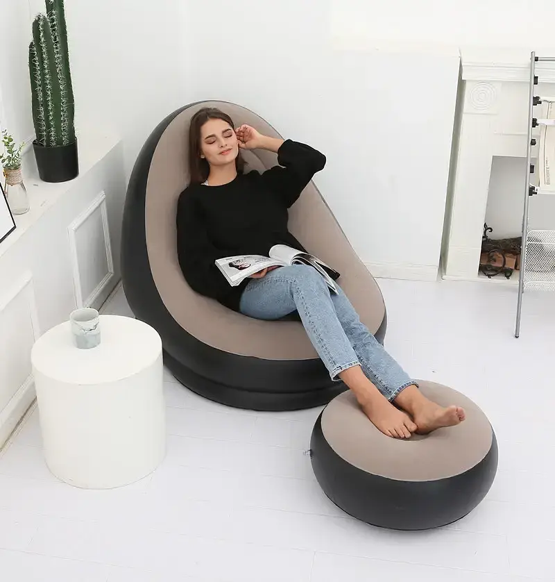 Надувне садове крісло з пуфиком Air Sofa Comfort zd-33223, велюр, 76х130 см - фото 2