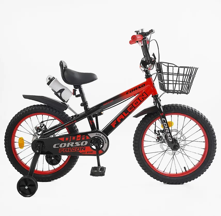 Велосипед 2-х колёсний 18" FL-18214 Corso Falcon стальная рама, дисковые тормоза, доп. колеса, звонок, корзинка, собран на 85% - фото 2
