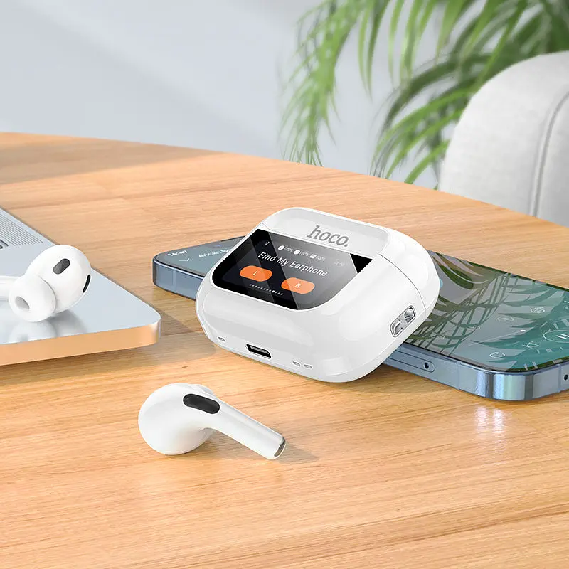 Беспроводные TWS наушники Hoco DES42, BT5.3, ANC, 30mAh, 300mAh, 3.5h, с LED дисплеем, вакуумные white - фото 6