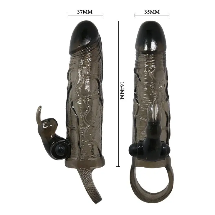 Вібронасадка на член зі стимулятором клітора Baile LyBaile Brave Men Vibro Penis Sleeve Black With Bunny, 16.4х3.7 см (чорний) - фото 2
