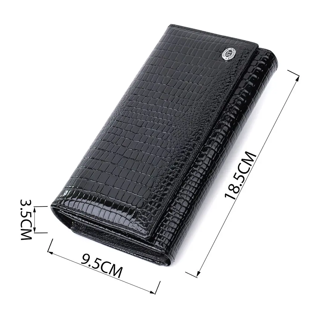 Лакований шкіряний гаманець з блоком для кредитних карток ST Leather 22683 чорний - фото 7