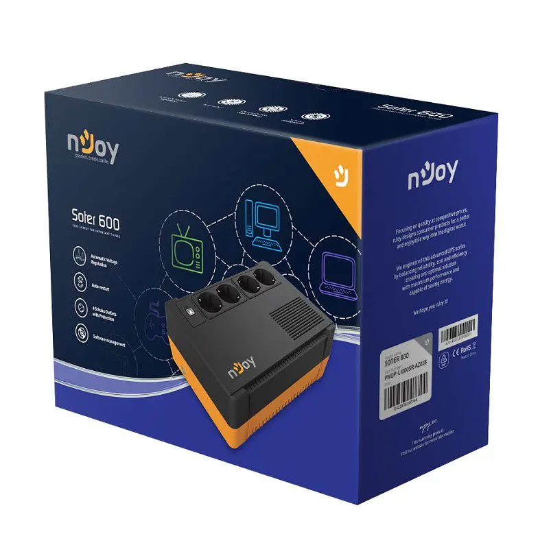 Джерело безперебійного живлення (ДБЖ) UPS nJoy Soter зі стабілізатором AVR 600VA 360W Lin.int. 4 x Schuko USB - фото 6