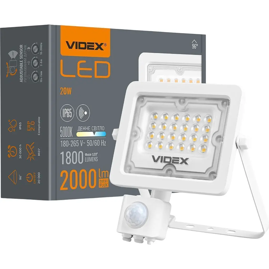 Світлодіодний прожектор Videx F2e 20W 5000K з датчиком руху і освітленості (VL-F2e205W-S) [144827] - фото 7