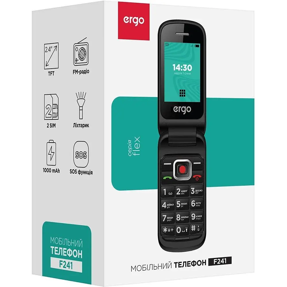 Мобільний телефон бабушкофон Ergo F241 Black - фото 6