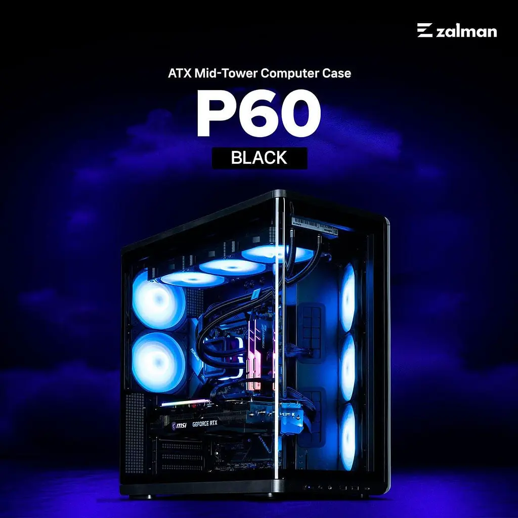 Корпус Zalman P60 из закаленного стекла без блока питания, черный (P60BLACK) - фото 2