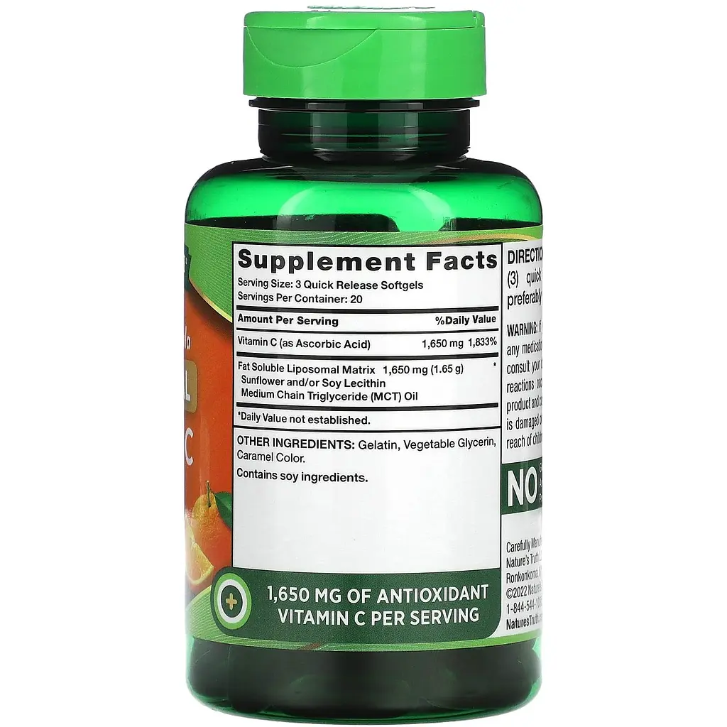 Вітамін С Nature's Truth Liposomal Vitamin C 1650 мг 60 гелевих капсул швидкого вивільнення - фото 2