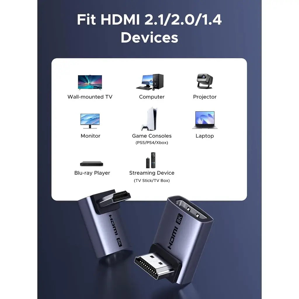 Перехідник HDMI M to HDMI F 8K60Hz 48Gbps 90° corner black Ugreen (85632) - фото 7