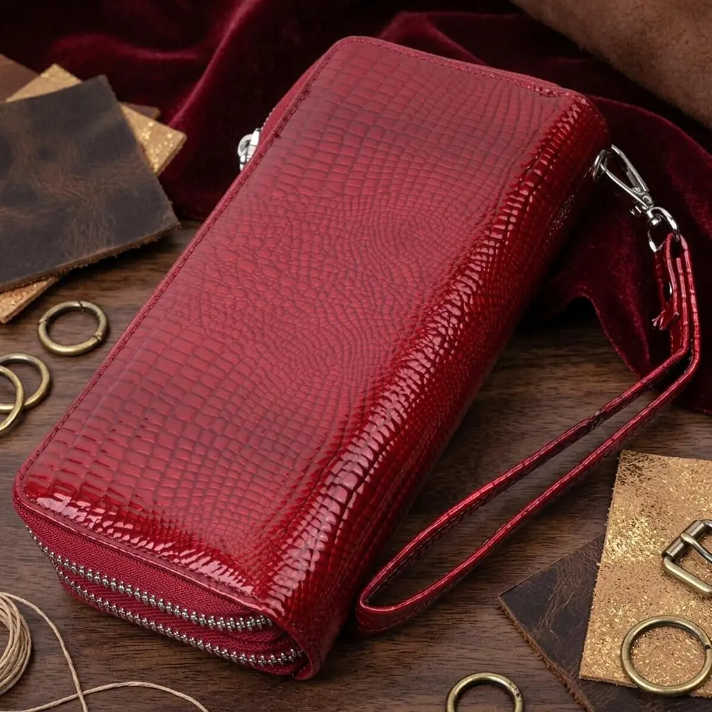 Фактурний клатч на два відділення з лакованої натуральної шкіри ST Leather 22692 червоний - фото 4