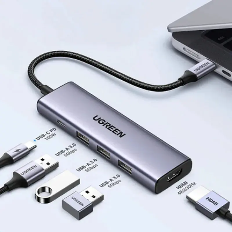 Порт-реплікатор Ugreen Dock CM511 5in1 USB3.1 Type-C --> HDMI 60Hz/3xUSB-А 3.0/Type-C/PD 100W (15597) - фото 2