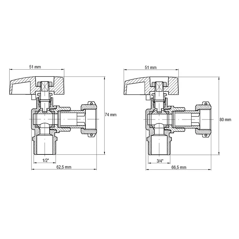 Комплект кранів для підключення газового котла Koer KR.1322 кутовий (1/2"x2шт, 3/4x2шт) KR3126 - фото 2