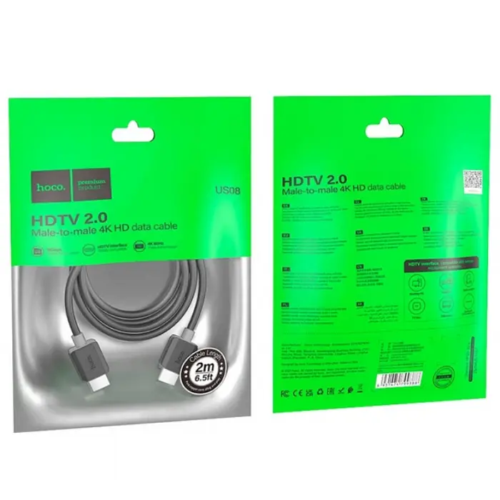 Кабель HOCO US08 HDMI to HDMI 4K HD Data Cable HDMI v2.0 2 метри - фото 6