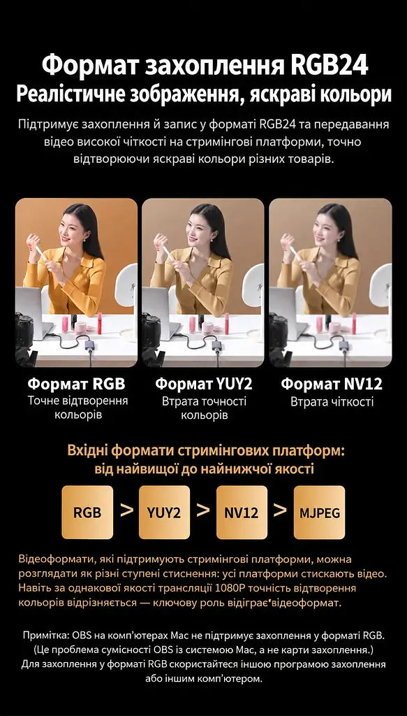 Карта відеозахоплення UGREEN UG707 вхід HDMI захоплення через USB-C USB 3.0 захоплення 4K 60 Гц / 2K 144 Гц / 1080p 240 Гц без наскрізного HDMI-виходу для запису та стримінгу підтримка HDR на вході без встановлення драйверів сумісна з OBS та PotPlayer у комплекті кабель даних USB-C / USB-C 0,5 м із перехідником USB-A алюмінієвий корпус з отворами для відведення тепла сріблясто-сіра з темно-сірими торцями (45647) - фото 9