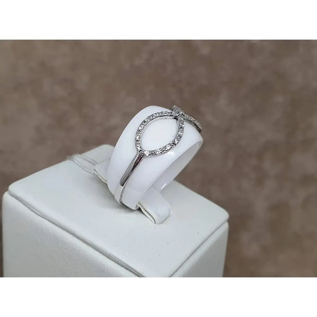 Срібне кільце Aurora з керамікою і фіанітами. С1161Б 18 - фото 3