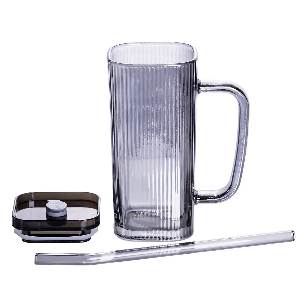 Кружка скляна з кришкою та трубочкою 280 (мл) Yiwu HP-19-52 - фото 3