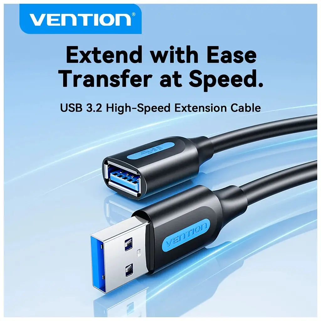 Дата кабель USB 3.2 AM/AF 2.0m 10Gbps PVC black Vention (CBOBH) - фото 2