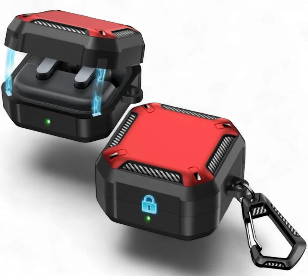Чохол Primo Magnet Lock Rugged TPU для навушників Samsung Galaxy Buds 4 / Buds 4 Pro з карабіном - Black/Red - фото 2