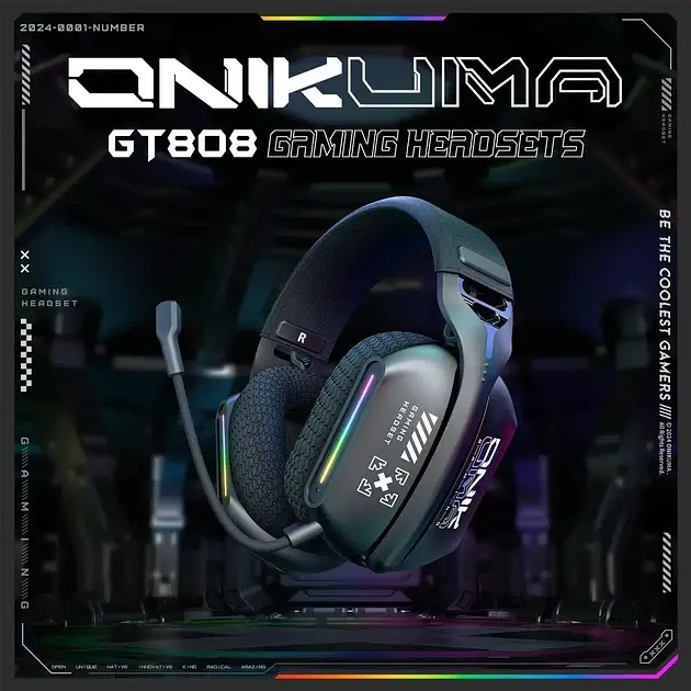 Игровые беспроводные наушники ONIKUMA GT808 / Три режима подключения / Black - фото 2