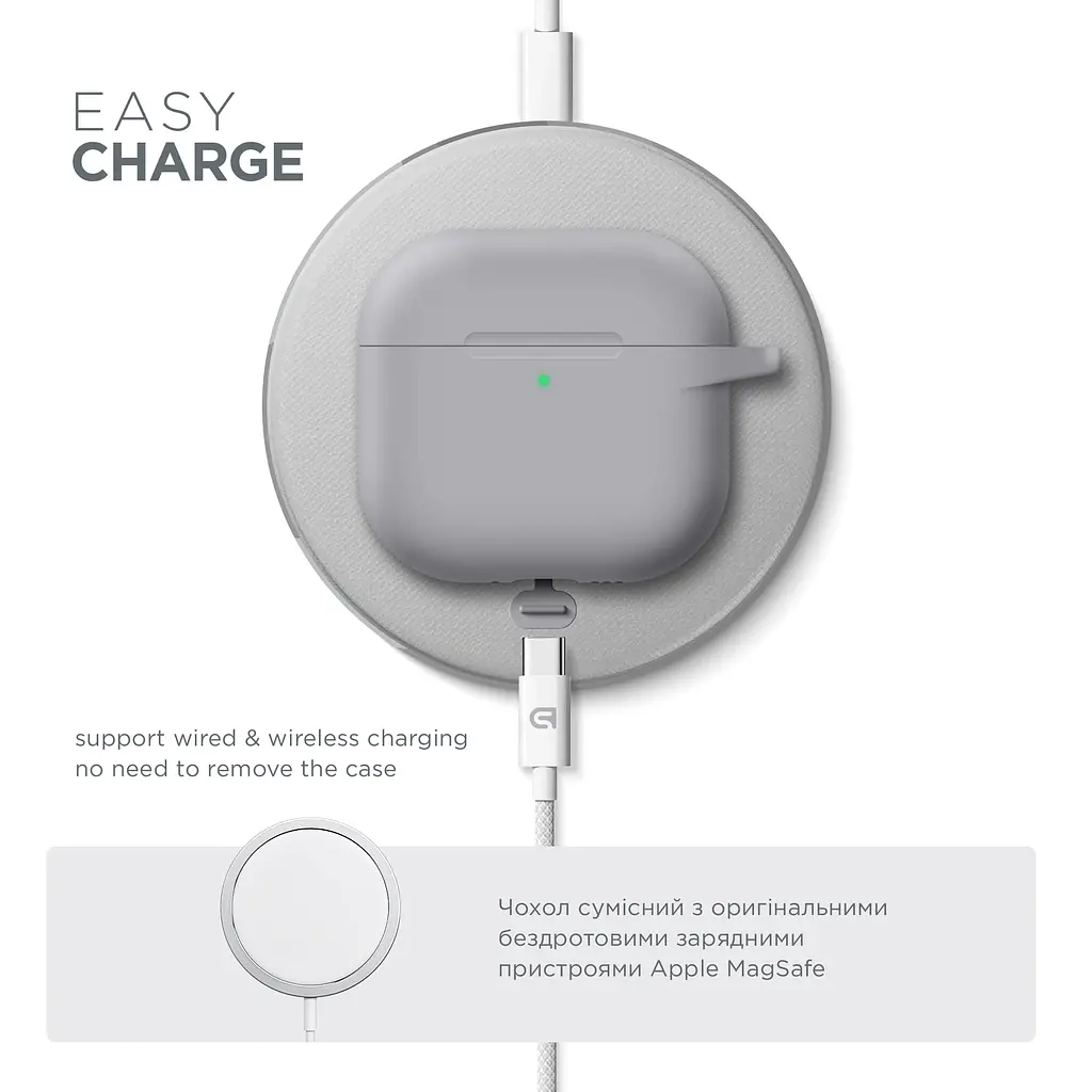 Силіконовий чохол для навушників Apple AirPods 4, Hang Case, сірий, ультратонкий захисний кейс товщиною 2 мм, захист від подряпин, пилу та ударів, компактний, з карабіном для кріплення, ArmorStandart (ARM81284) - фото 7