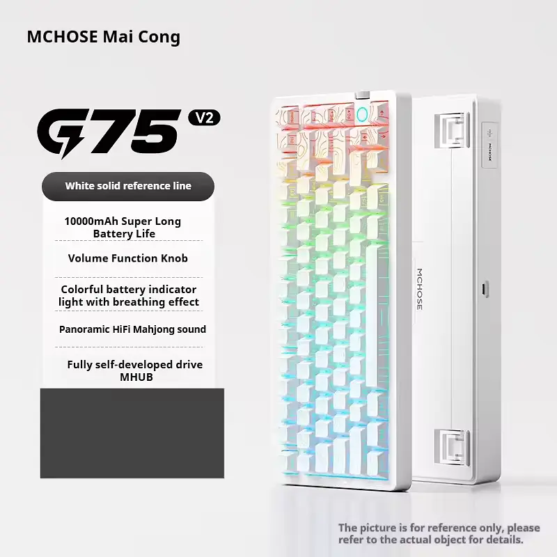 Игровая механическая клавиатура Mchose G75 V2 / Три режима подключения / Ice Blue Switch / White - фото 2