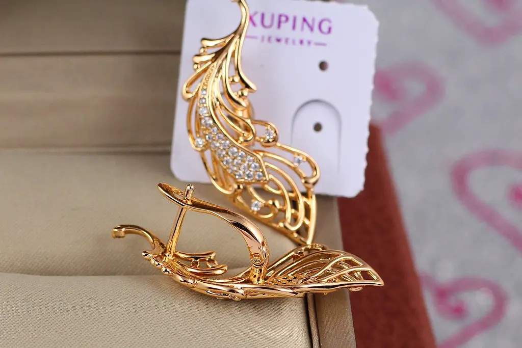 Сережки Xuping Jewelry Пава 3,6 см золотисті - фото 5