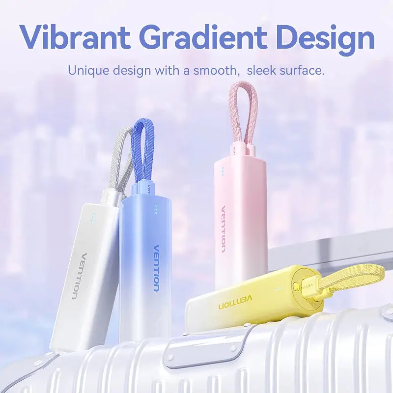 Універсальна мобільна батарея Vention 5000mAh 20W PD, USB-C In/Out, Lightning In/Out, з cable, Gradient Жовтий - фото 3