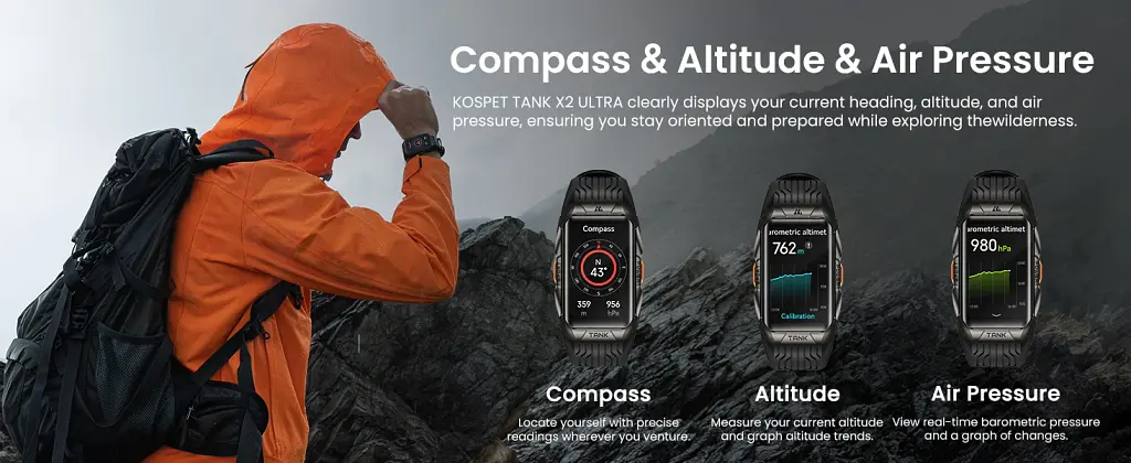 Смарт-годинник Kospet Tank X2 Ultra у протиударному тактичному корпусі black (16978) - фото 11