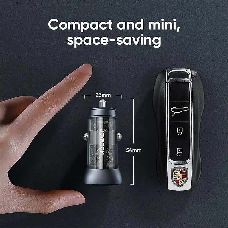 Адаптер автомобильный JOYROOM Dual ports transparent car charger C-A42 1USB/1Type-C, 38W/3A, PD/QC - фото 2