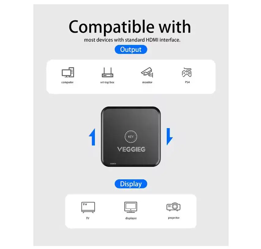 HDMI-сплітер-світч двоспрямований HDMI 2.0 Switch 2x1 or Splitter 1x2 VEGGIEG V-HD01 - фото 2