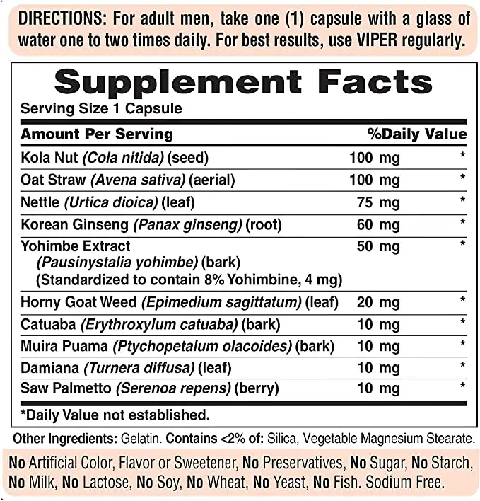 Натуральная добавка Puritan’s Pride Viper Exotic Herb for Men 120 капсул - фото 2