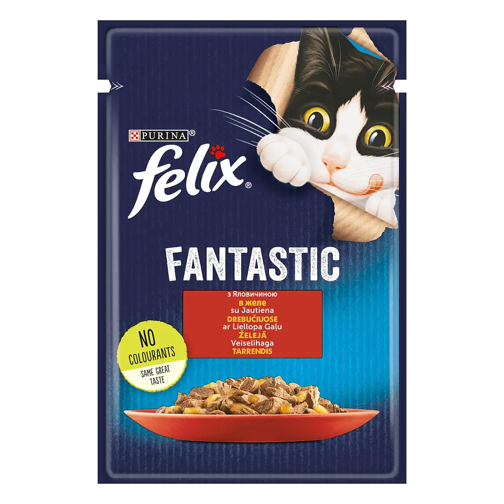 Вологий корм для котів Felix Fantastic з яловичиною в желе 2.21 кг (26 шт. х 85 г) - фото 2