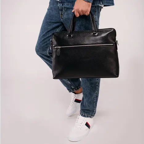 Сумка для ноутбука и документов кожаная черная Tiding Bag 9157 с 2 ручками - фото 8