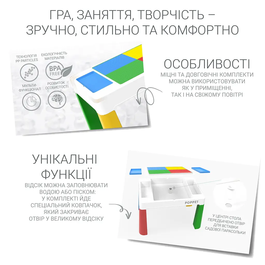 Комплект Poppet Столик Color Green 5 в 1 + Стілець + Подушка на стілець + Набір фломастерів (PP-002G-G) - фото 5