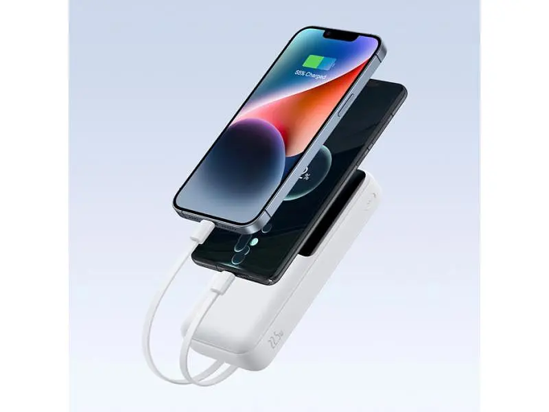 Зовнішній акумулятор (Power Bank) BASEUS Lipow Built-In Lightning/USB-C 20000mAh White (P10079102213-00) - фото 8