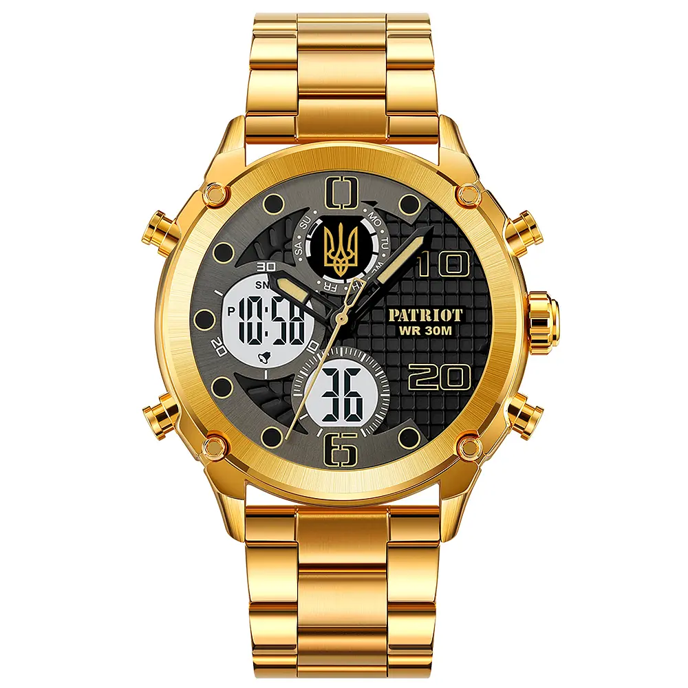 Наручные часы мужские 017 Тризуб Золото Gold-Black-White Steel Patriot acs0030990 - фото 6