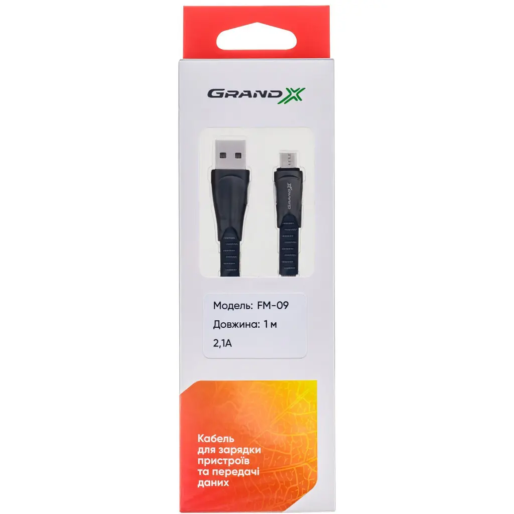 Дата кабель USB 2.0 AM to Micro 5P 1.0m black Grand-X (FM09) - фото 3