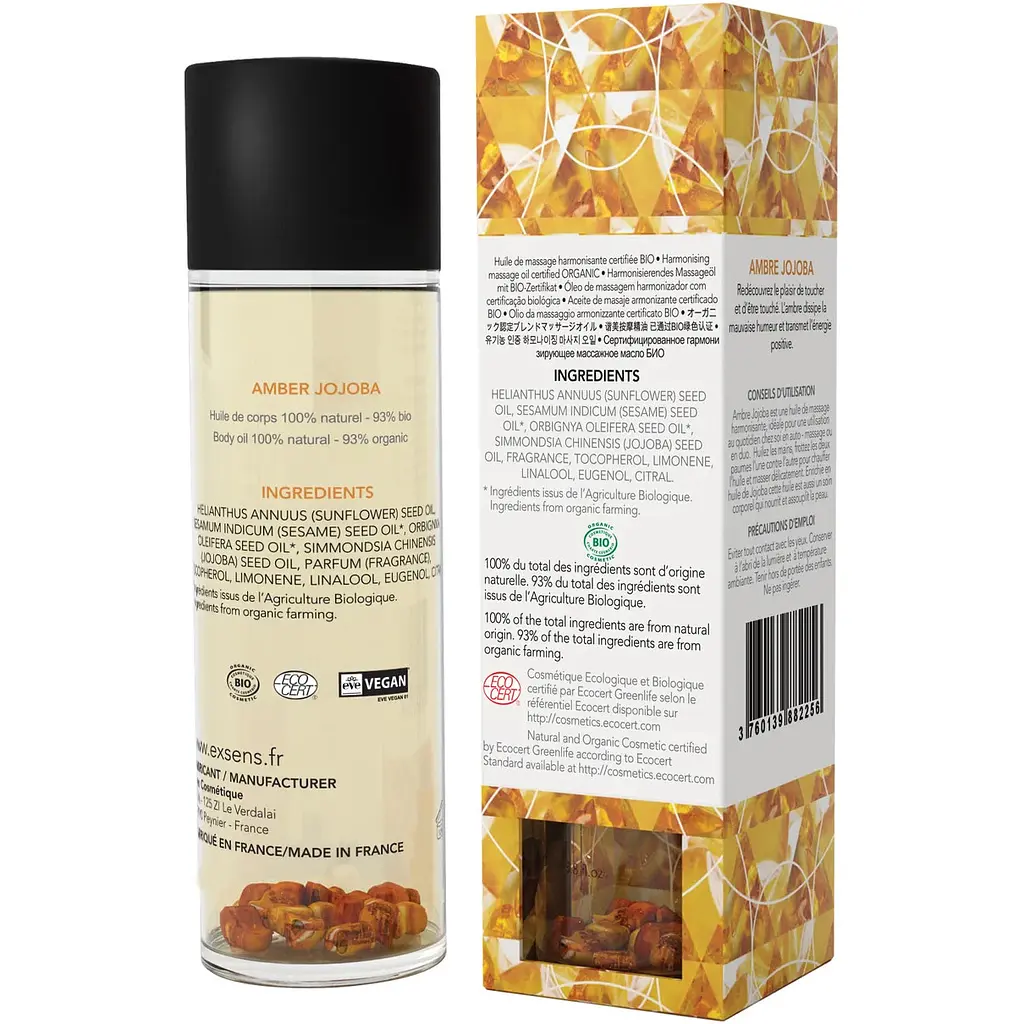 Органічна масажна олія для тіла Exsens Amber Jojoba з олією жожоба та бурштиновим відтінком 100 мл - фото 4