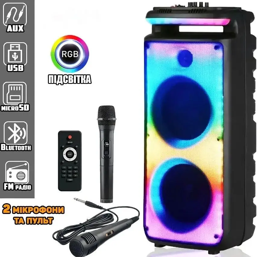 Акустична система XPRO GZ-X898 8х2 30W бездротовий і дротовий мікрофони пульт чорна (41192-GZ-X898_4898) - фото 2