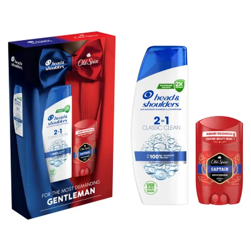 Набір косметики Old Spice Твердий дезодорант Captain 50 мл + Шампунь Head&Shoulders 2-в-1 Основний догляд 330 мл (8700216614740)