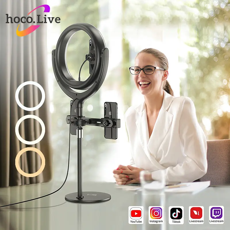 Тримач із кільцевим освітленням Hoco LV01 Rouge desktop fill light live broadcast stand - фото 8