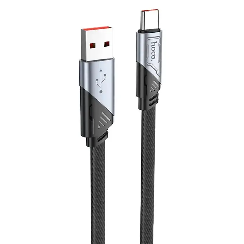 Кабель HOCO U119 USB для Type-C 5A, 1.2m, nylon, алюмінієві connectors, чорний