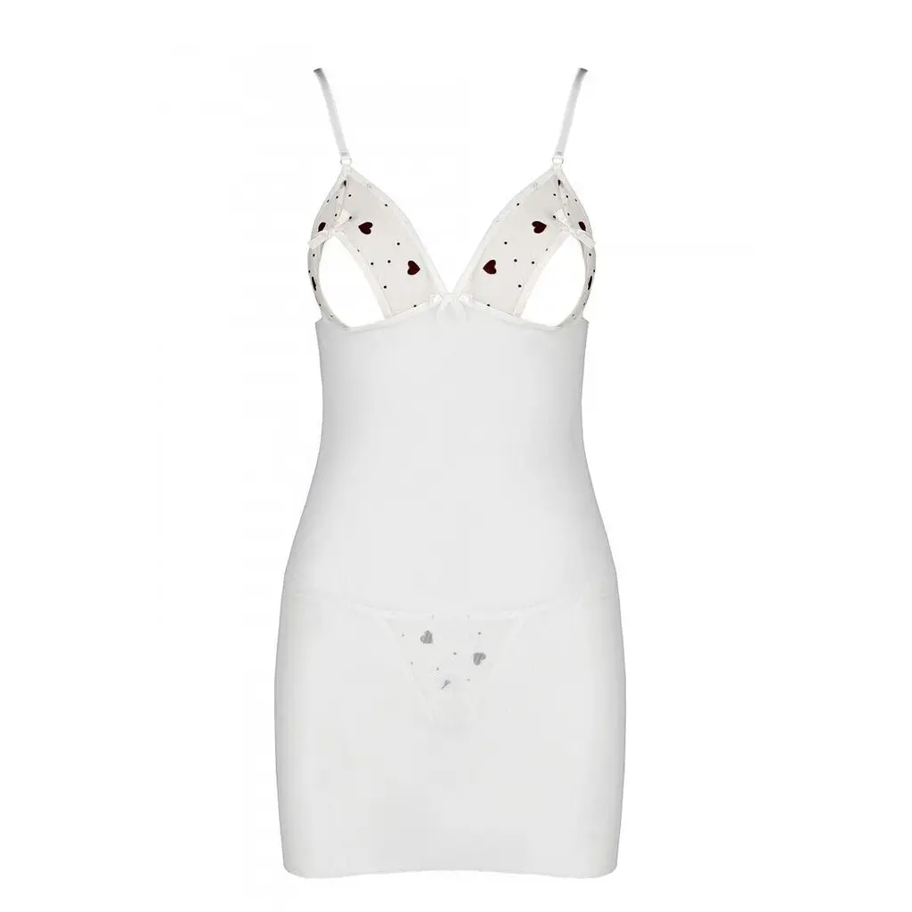 Сорочка з вирізами на грудях, стрінги Passion LOVELIA CHEMISE L/XL, white - фото 5