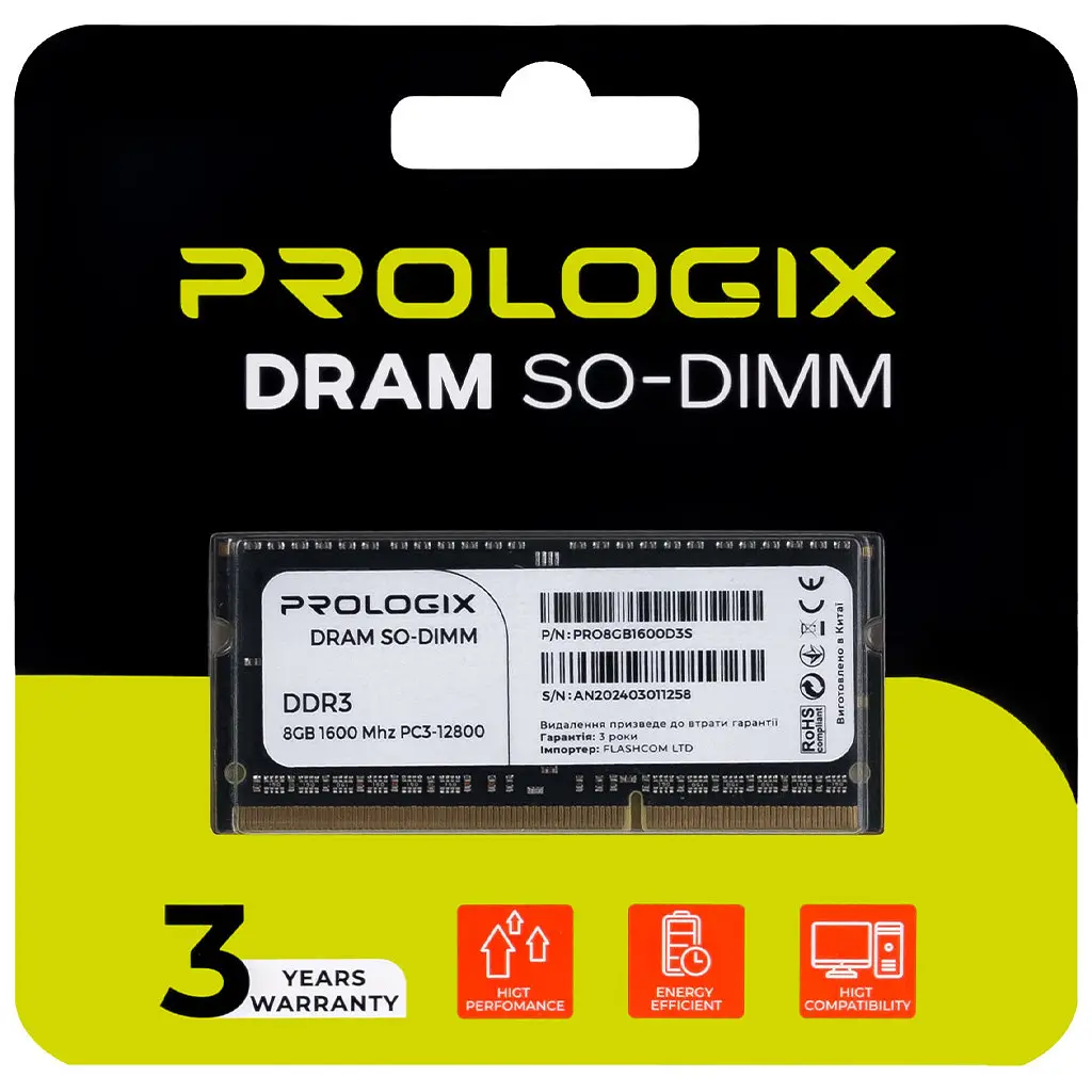 Модуль пам'яті для ноутбука SoDIMM DDR3 8GB 1600 MHz Prologix (PRO8GB1600D3S) - фото 4