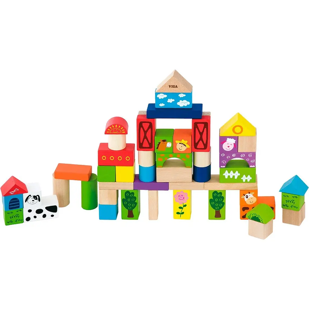 Дерев'яні кубики Viga Toys Ферма 50 шт. (50285) - фото 1